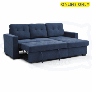 Lifestyle image of the Hampton Corner Sofa Bed in Denim Weave, in a sleeping position