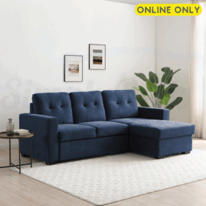Lifestyle image of the Hampton Corner Sofa Bed in Denim Weave