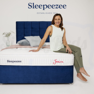 Jessica Ennis-Hill sat on a Sleepeezee Jessica mattress