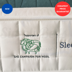 Close-Up of the Campaign for Wool Logo embroidered onto the end of the mattress