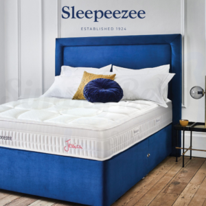 Studio image taken at an angle of the Jessica mattress on a bed