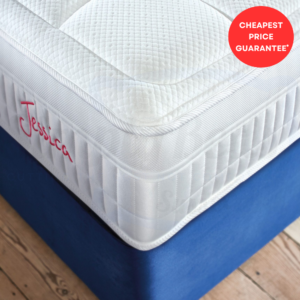 Close-Up of the Jessica logo embroidered onto the end of the mattress