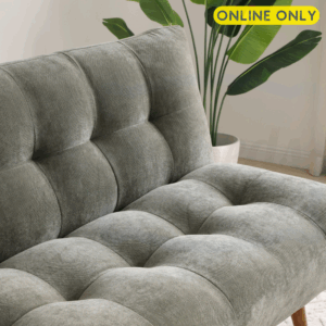 Lifestyle image close up of the Kyoto Lux sofa bed in Olive Chenille