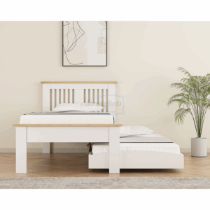 Life image of a Hendre Guest Bed finished in white and oak.