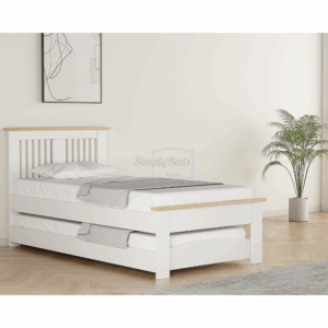Life image of a Hendre Guest Bed finished in white and oak.