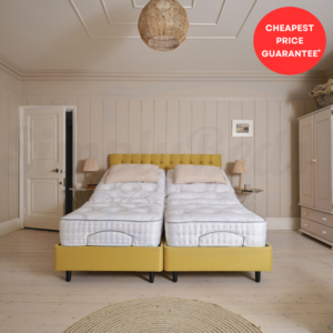 Studio image of the Sleepeezee Adjustable Natural mattress inclined on an adjustable bed