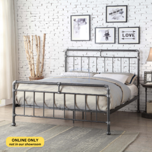 Studio image of a metal bed frame at an angle