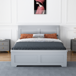 Studio image taken straight on of the Conway 4 drawer bed frame in grey with drawers closed