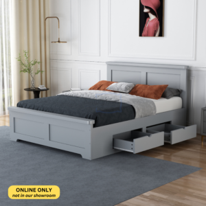 Studio image taken at an angle of the Conway 4 drawer bed frame in grey