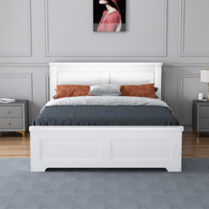 Studio image taken straight on of the Conway 4 drawer bed frame in white with drawers closed