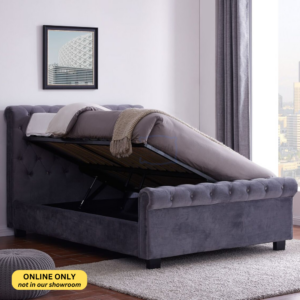 Studio image of a side opening ottoman velvet bedframe