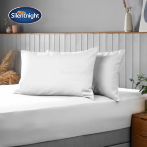 Studio Image of 2 pillows on a bed with white pillow covers on