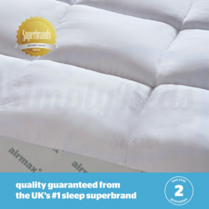 Studio image showing the topper on a bed with super brand guarantee