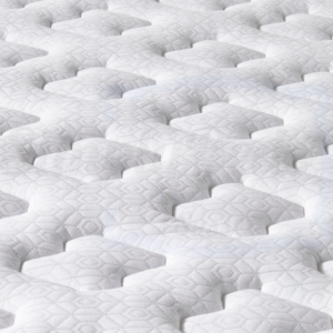 Close up showing the cover of the Silentnight Airmesh 3000 mattress. Also known as tick