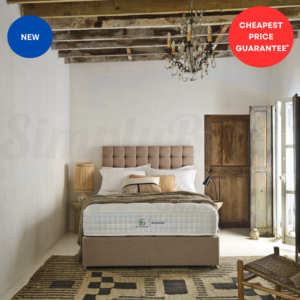 Studio image of the Sleepeezee wool 2800 mattress semi dressed on a divan bed