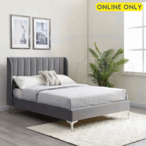 Lifestyle image of the Kyoto Avery bed frame in grey velvet