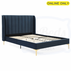 Diagonal studio image of the Kyoto Avery bed frame in ink velvet