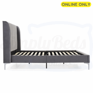 Sideways studio image of the Kyoto Avery bed frame in grey velvet