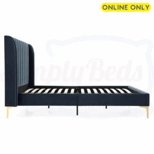 Sideways studio image of the Kyoto Avery bed frame in ink velvet