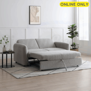 Lifestyle image of the Kyoto Cloud 2-Seater sofa bed with sleeping section pulled out and back reclined