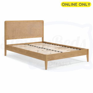 Diagonal studio image of the Kyoto Ezra rattan bed frame