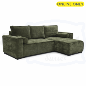 Studio image of the Harrison Corner Sofa Bed in olive chenille 1