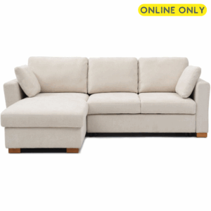 Studio image of the Sorrento Corner Sofa Bed front on in natural chenille fabric