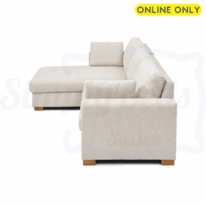 Studio image of the Sorrento Corner Sofa Bed sideways in natural chenille fabric