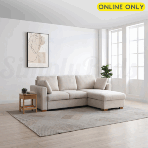 Lifestyle image of the Sorrento Corner Sofa Bed in natural chenille fabric