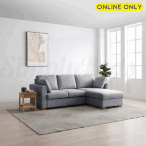 Lifestyle image of the Sorrento Corner Sofa Bed in grey chenille fabric