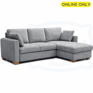 Studio image of the Sorrento Corner Sofa Bed in grey chenille fabric