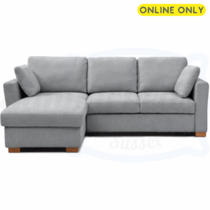Studio image of the Sorrento Corner Sofa Bed front on in grey chenille fabric