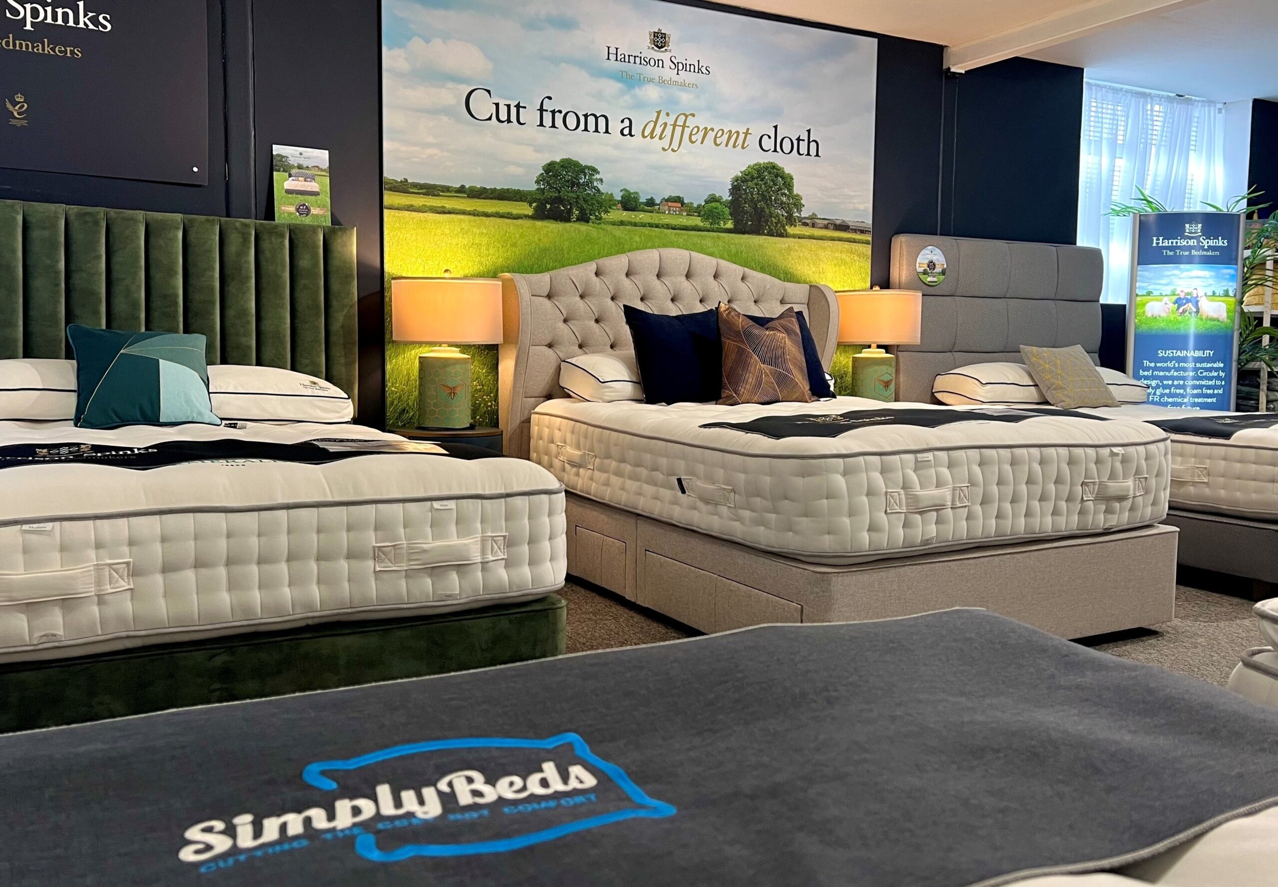 Simply Beds Sussex Ltd showroom image of Harrison Spinks bed sets.