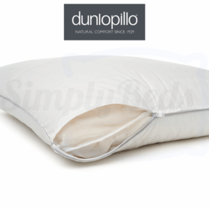 Studio image of the Dunlopillow Super Comfort Side Sleeper pillow with open zip showing latex core