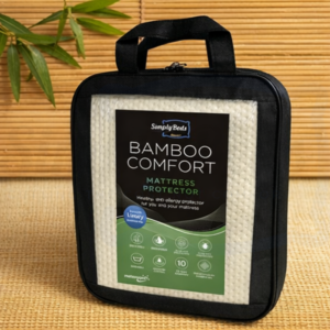 Lifestyle image of the Staingard Bamboo Comfort mattress protector with Simply Beds Sussex branding