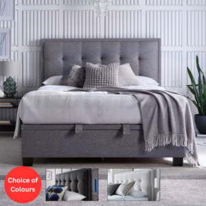Bella ottoman bed frame with a mattress and dressed