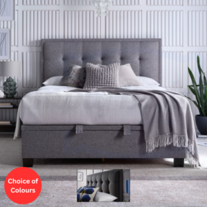 Bella ottoman bed frame with a mattress and dressed